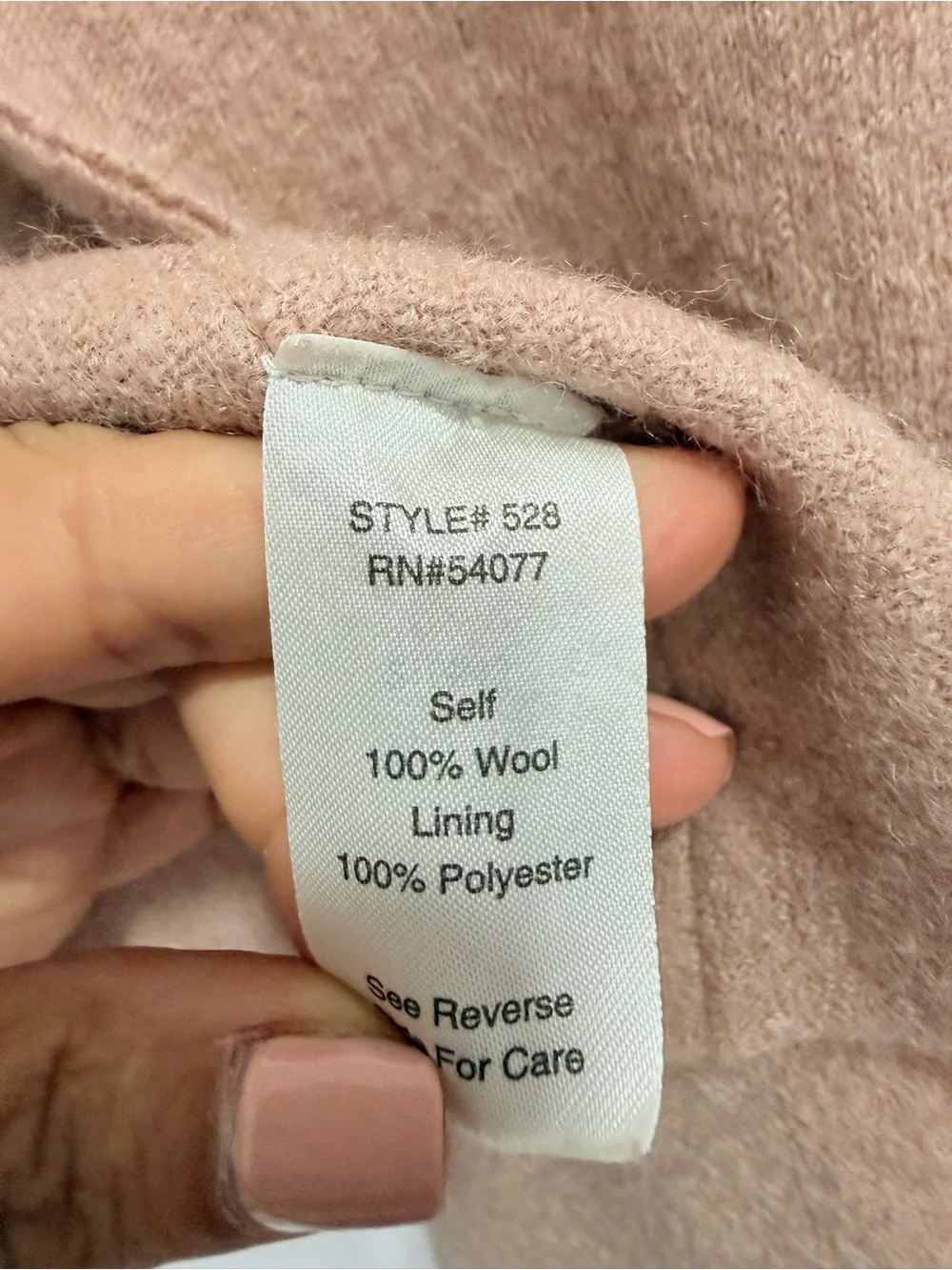 CAbi 100% Valentina wool Dusty Rose Open-Front Cardigan M